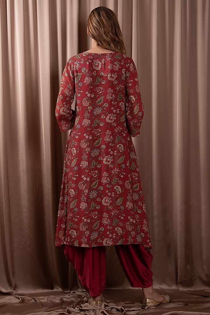 Maroon Chiffon Gathered Tunic Set by Vara By Vibha & Priti at Pernia's Pop Up Shop