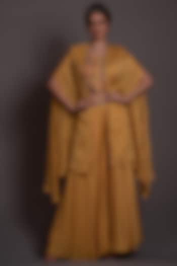 Yellow Satin Chiffon Wedding Sharara Set by Vara By Vibha & Priti at Pernia's Pop Up Shop