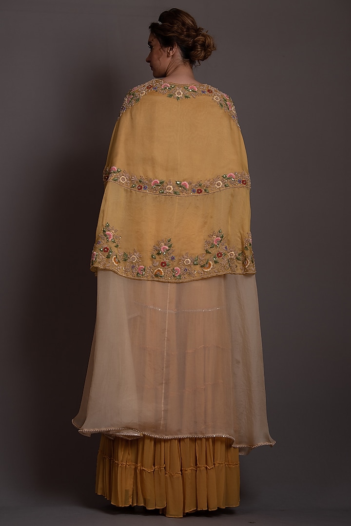 Yellow Chiffon & Organza Wedding Sharara Set by Vara By Vibha & Priti at Pernia's Pop Up Shop