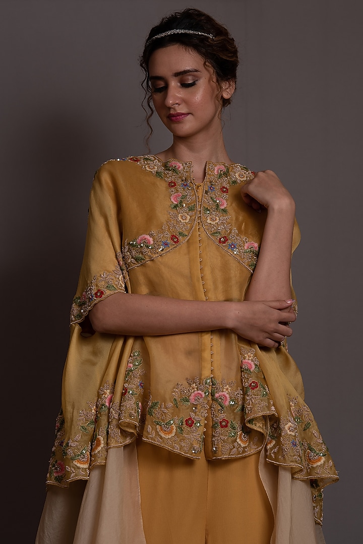 Yellow Chiffon & Organza Wedding Sharara Set by Vara By Vibha & Priti at Pernia's Pop Up Shop