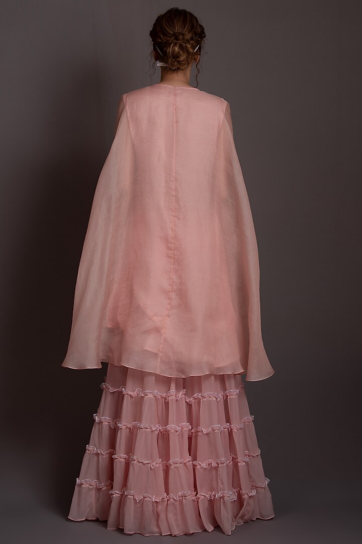 Pink Organza & Chiffon Wedding Sharara Set by Vara By Vibha & Priti at Pernia's Pop Up Shop