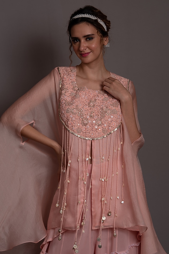 Pink Organza & Chiffon Wedding Sharara Set by Vara By Vibha & Priti at Pernia's Pop Up Shop