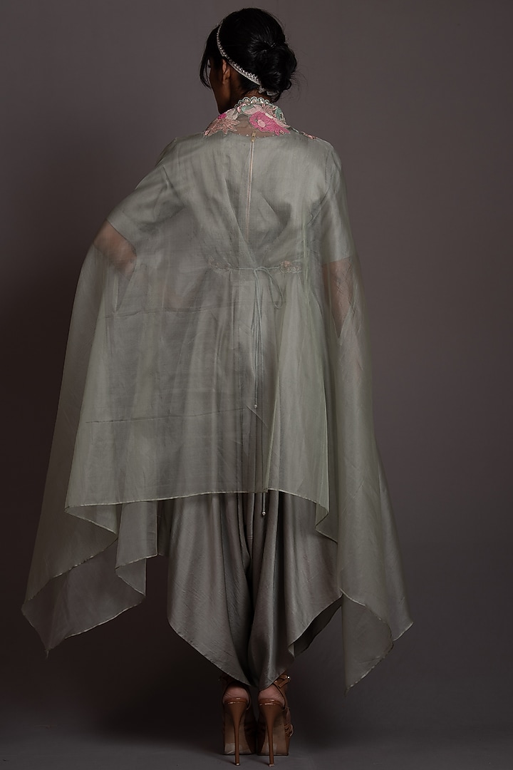 Green Organza & Silk Jumpsuit With Jacket by Vara By Vibha & Priti at Pernia's Pop Up Shop