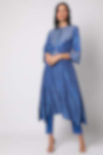 Blue Silk Tunic Set by Vara By Vibha & Priti