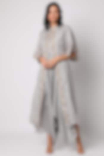 Grey Hand Embroidered Jacket Set by Vara By Vibha & Priti at Pernia's Pop Up Shop