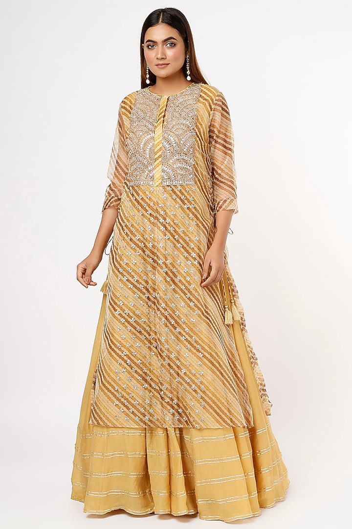 Beige Gota Patti Layered Tunic by Vara By Vibha & Priti at Pernia's Pop Up Shop