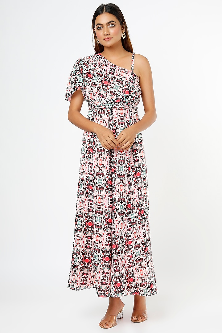 Multi-Colored Printed Jumpsuit With Belt by Vara By Vibha & Priti