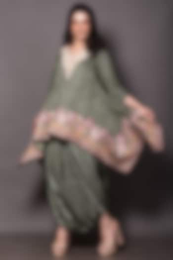 Green Woven Chiffon Dhoti Set by Vara By Vibha & Priti at Pernia's Pop Up Shop