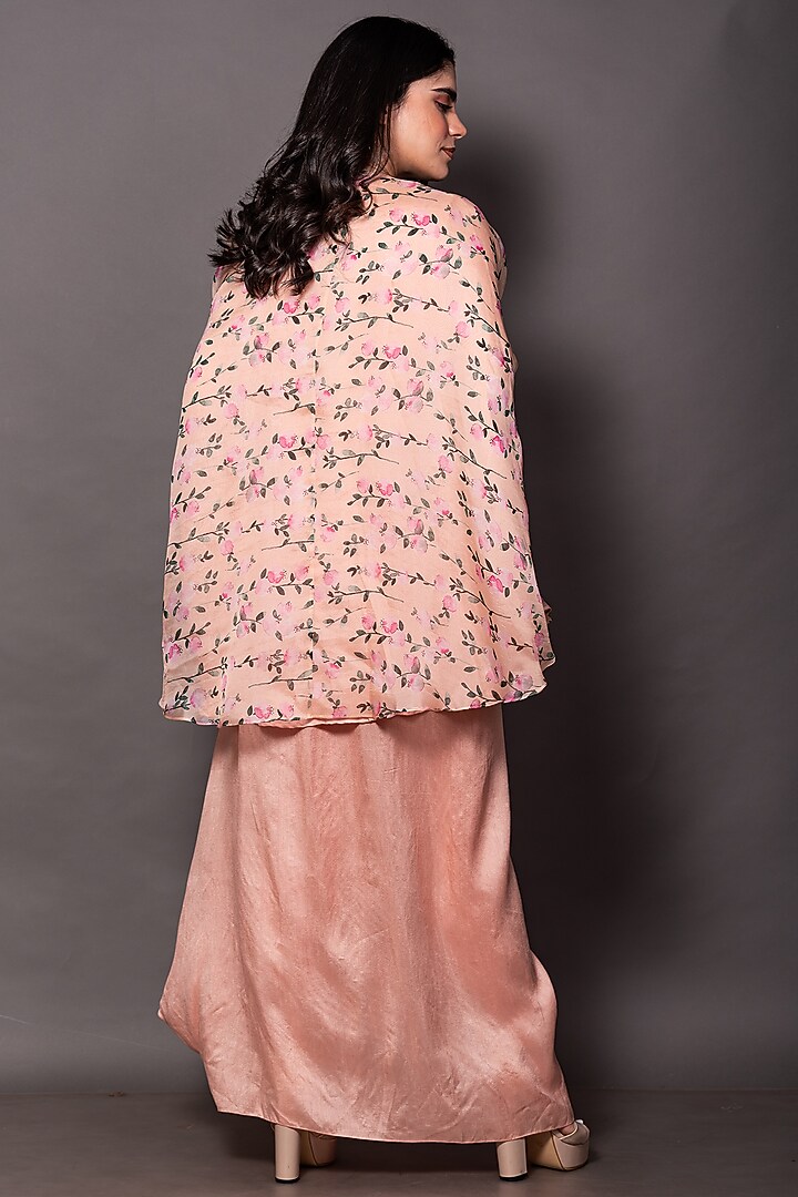 Peach Organza & Silk Draped Skirt Set by Vara By Vibha & Priti at Pernia's Pop Up Shop