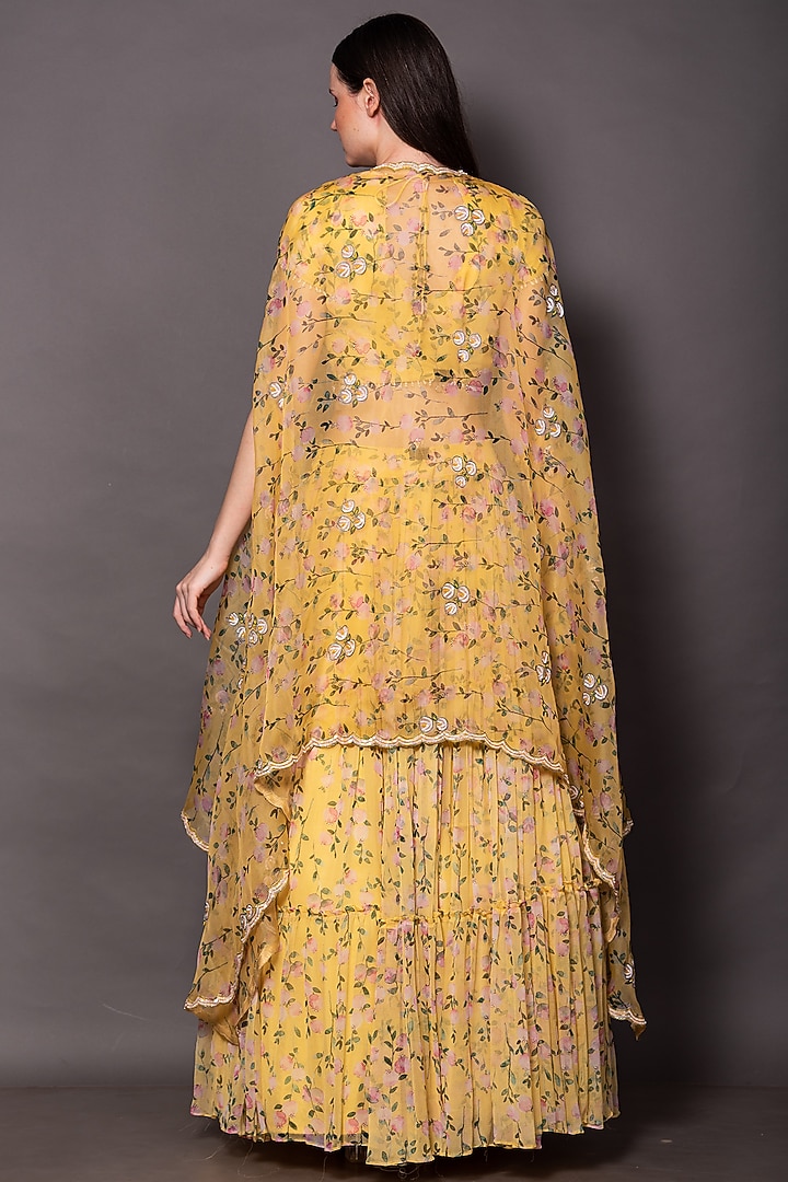 Yellow Chiffon Floral Skirt Set by Vara By Vibha & Priti at Pernia's Pop Up Shop