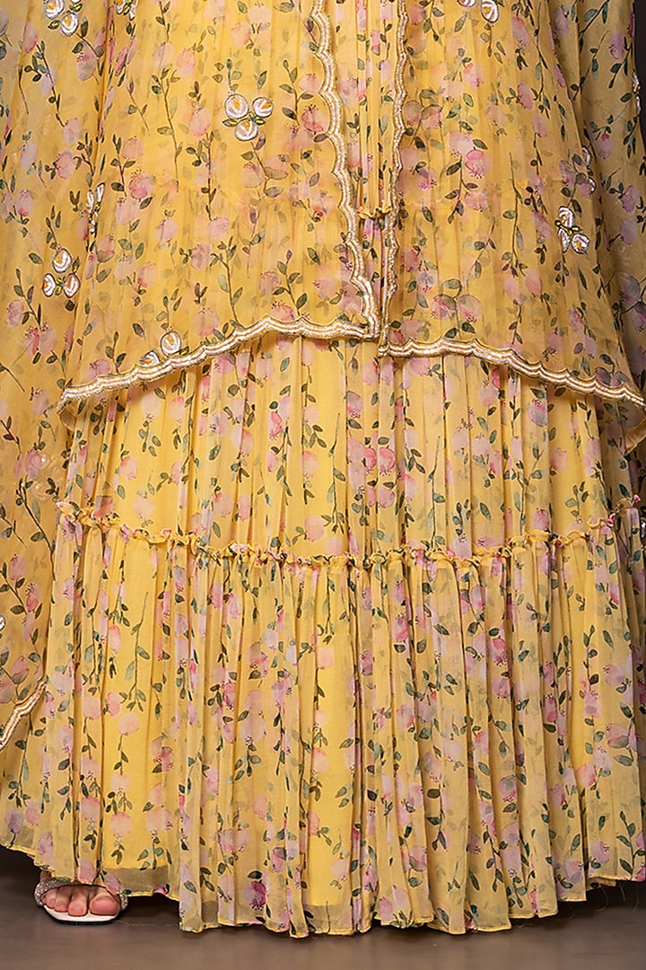 Yellow Chiffon Floral Skirt Set by Vara By Vibha & Priti at Pernia's Pop Up Shop