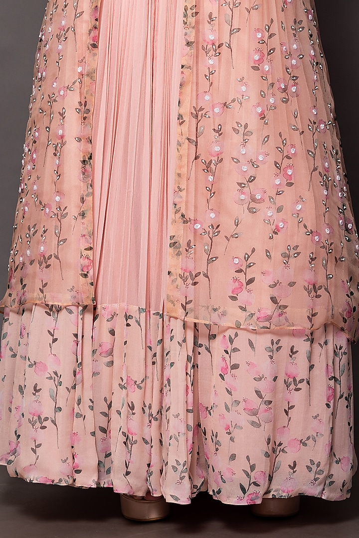 Peach Chiffon Pleated Skirt Set by Vara By Vibha & Priti at Pernia's Pop Up Shop
