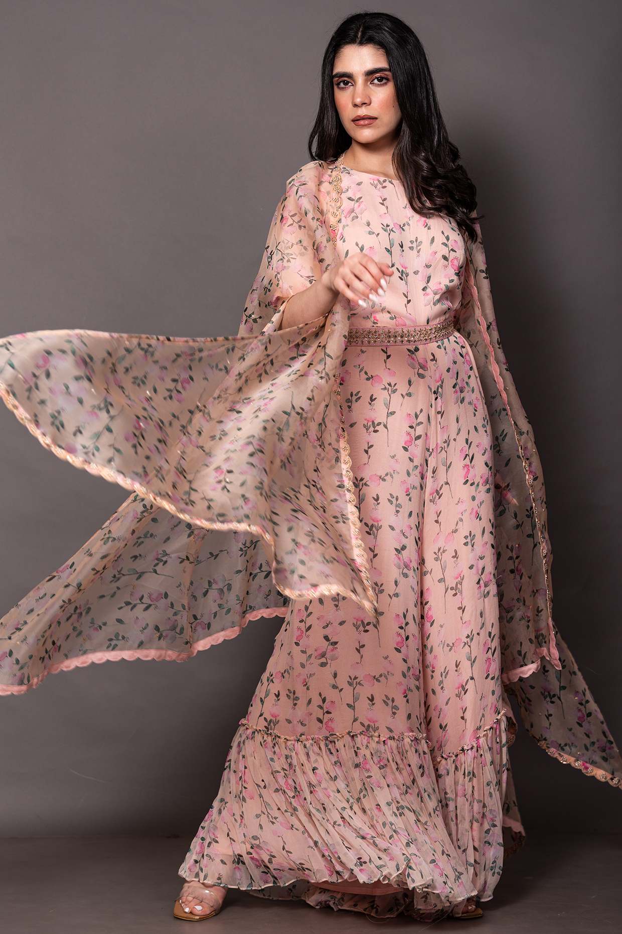 Pink chiffon jumpsuit new arrivals