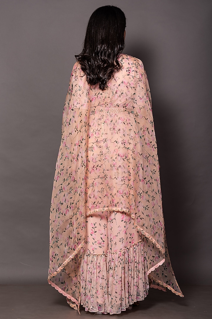 Pink Chiffon & Organza Jumpsuit With Cape by Vara By Vibha & Priti at Pernia's Pop Up Shop