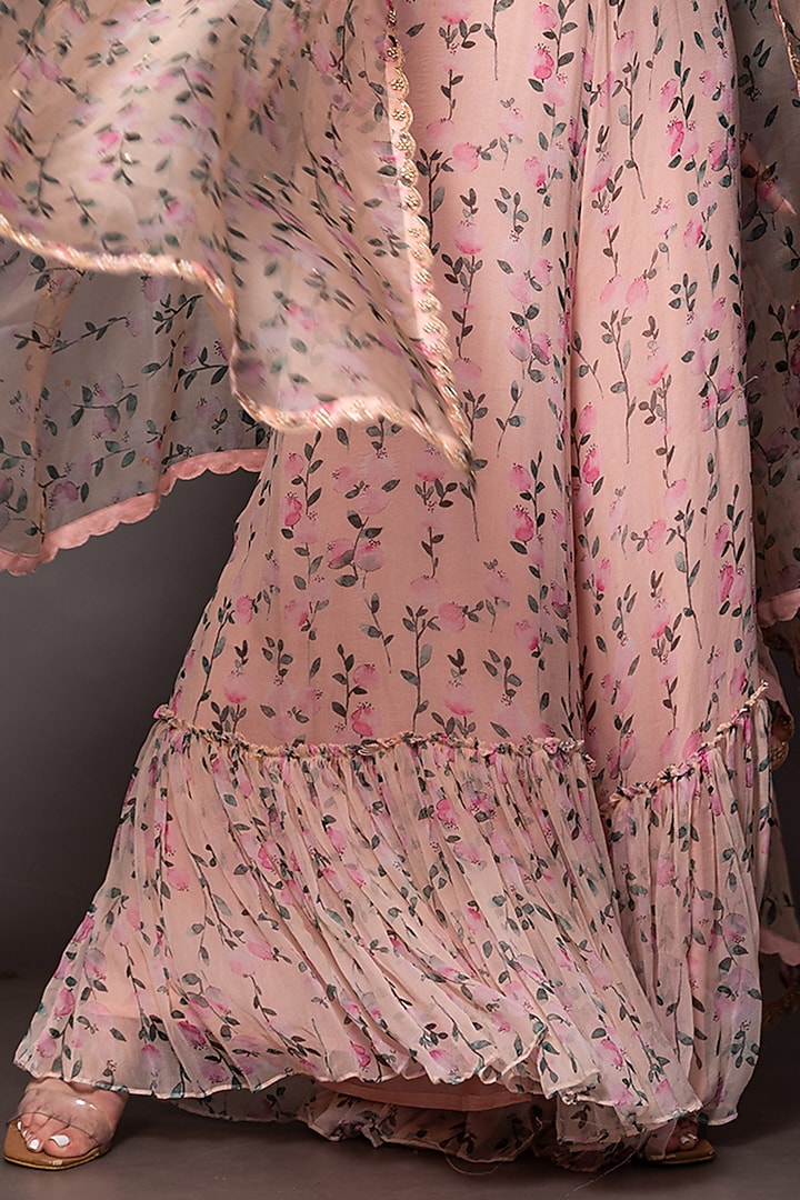 Pink Chiffon & Organza Jumpsuit With Cape by Vara By Vibha & Priti at Pernia's Pop Up Shop
