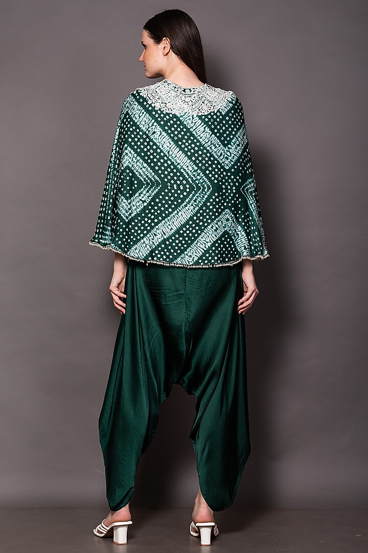 Green Linen Satin & Silk Jumpsuit With Cape by Vara By Vibha & Priti at Pernia's Pop Up Shop