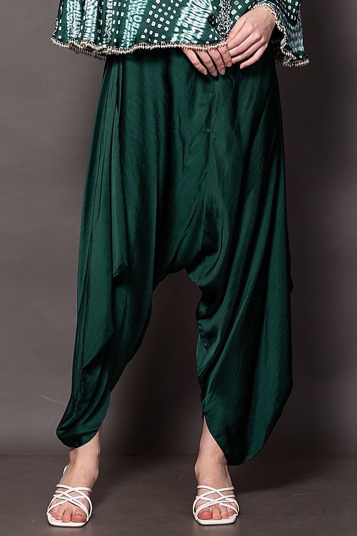 Green Linen Satin & Silk Jumpsuit With Cape by Vara By Vibha & Priti at Pernia's Pop Up Shop