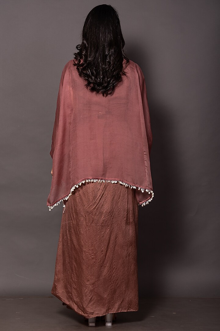 Light Brown Organza & Modal Draped Skirt Set by Vara By Vibha & Priti at Pernia's Pop Up Shop