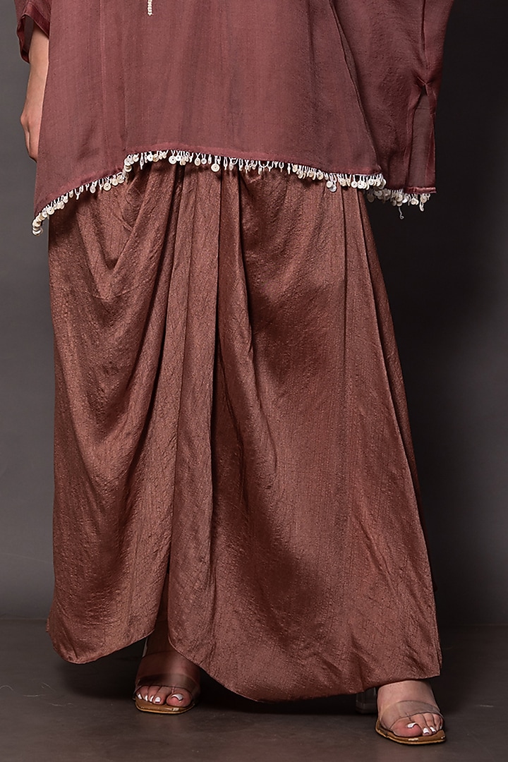 Light Brown Organza & Modal Draped Skirt Set by Vara By Vibha & Priti at Pernia's Pop Up Shop