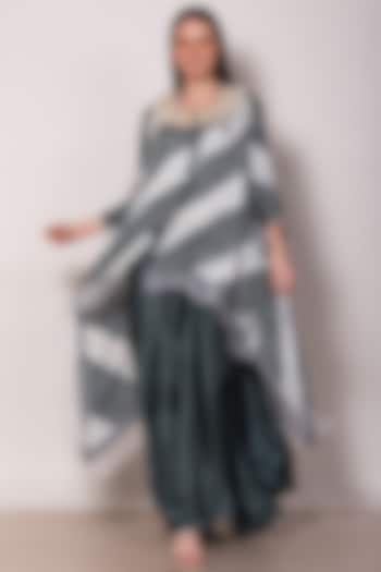 Grey Silk & Satin Modal Draped Skirt Set by Vara By Vibha & Priti