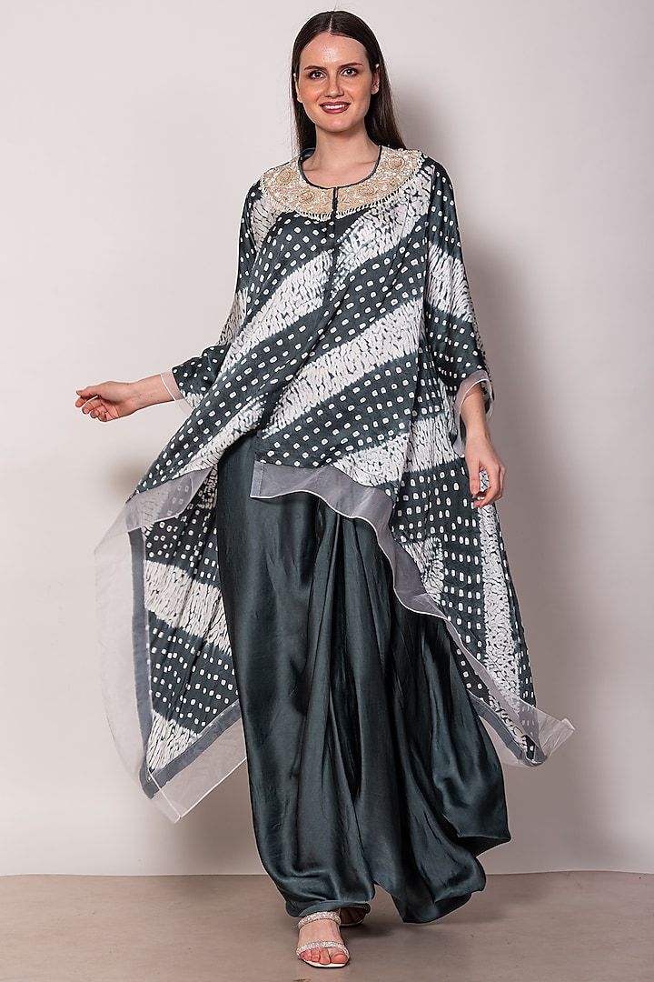 Grey Silk & Satin Modal Draped Skirt Set by Vara By Vibha & Priti