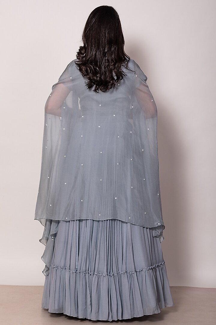 Grey Chiffon Pleated Skirt Set by Vara By Vibha & Priti at Pernia's Pop Up Shop