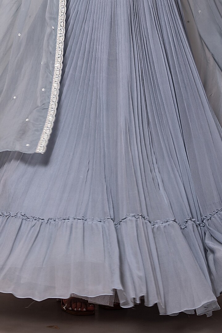 Grey Chiffon Pleated Skirt Set by Vara By Vibha & Priti at Pernia's Pop Up Shop
