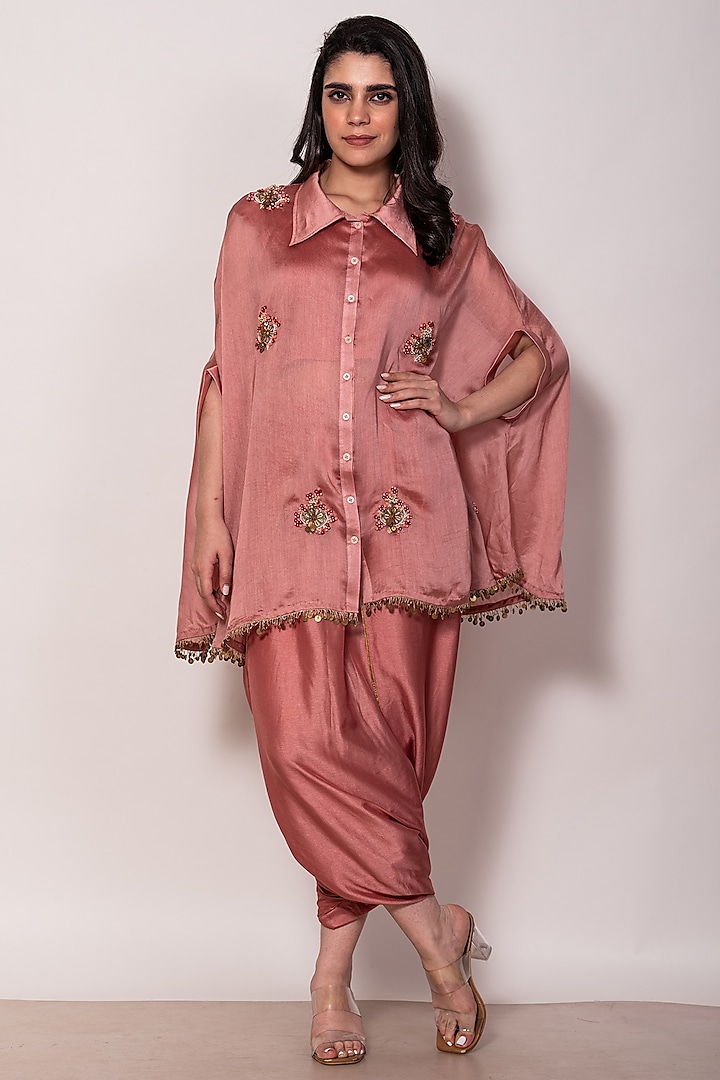 Pink Silk Chanderi & Silk Dhoti Set by Vara By Vibha & Priti
