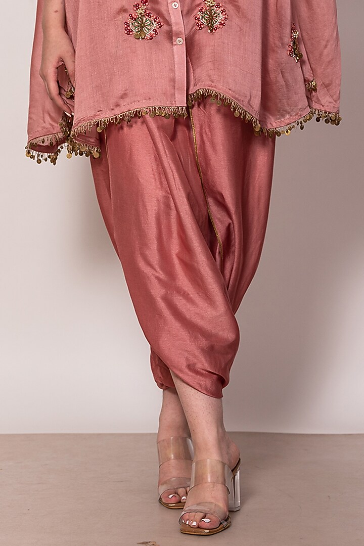 Pink Silk Chanderi & Silk Dhoti Set by Vara By Vibha & Priti at Pernia's Pop Up Shop