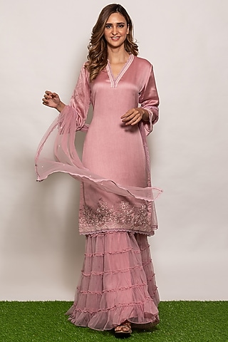 Lilac Munga Silk Sharara Set by Vara By Vibha & Priti