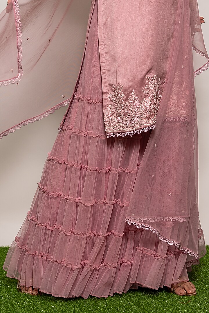 Lilac Munga Silk Party Wear Sharara Set by Vara By Vibha & Priti at Pernia's Pop Up Shop