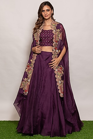 Purple Organza Lehenga Set by Vara By Vibha & Priti
