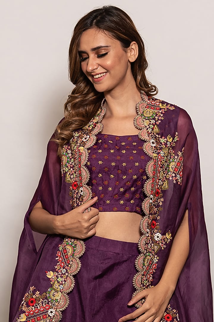 Purple Organza Wedding Lehenga Set by Vara By Vibha & Priti at Pernia's Pop Up Shop