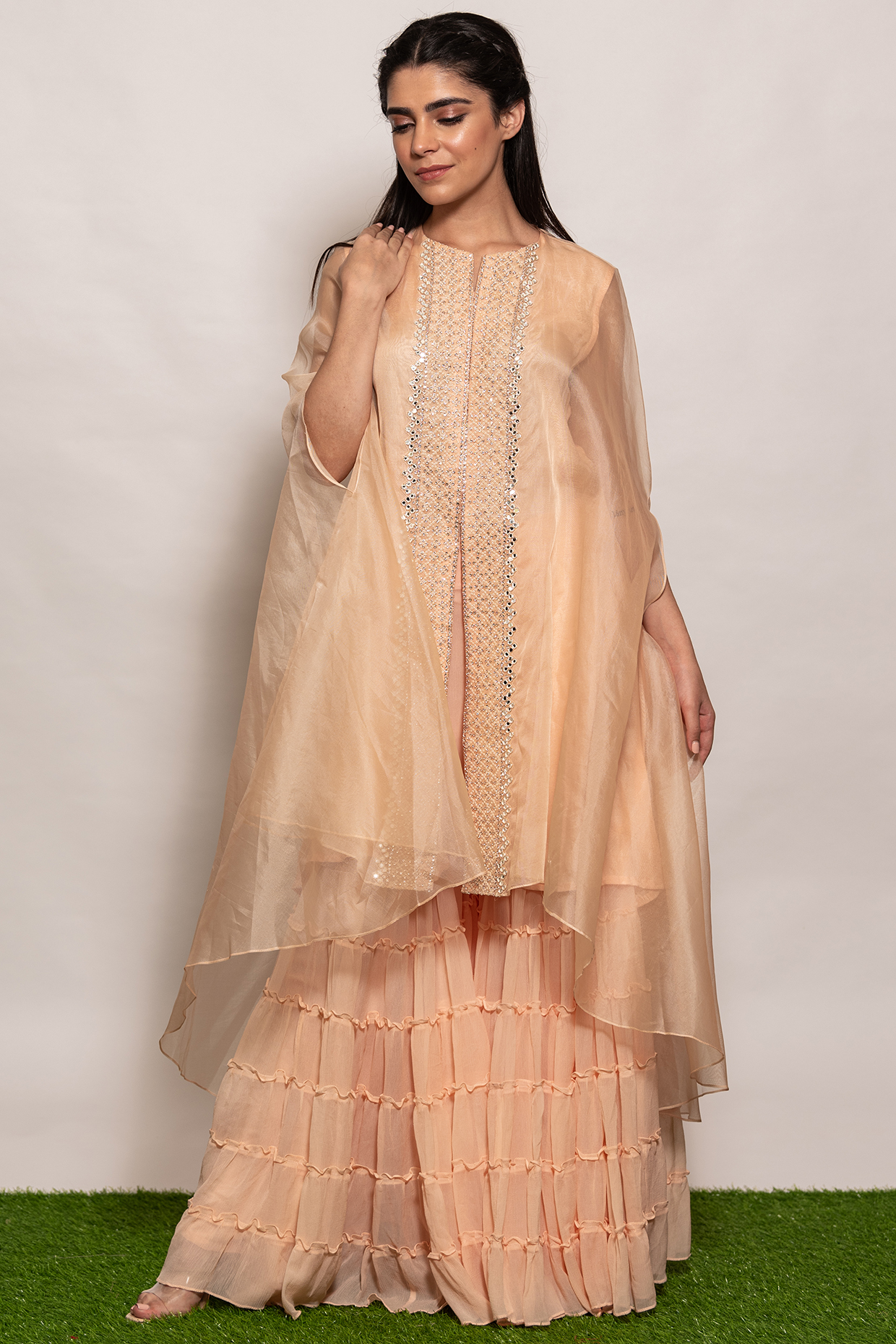 Pink Organza & Chiffon Party Wear Sharara Set by Vara By Vibha & Priti at Pernia's Pop Up Shop
