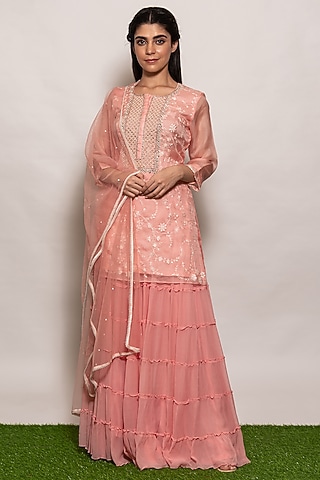 Pink Organza Sharara Set by Vara By Vibha & Priti