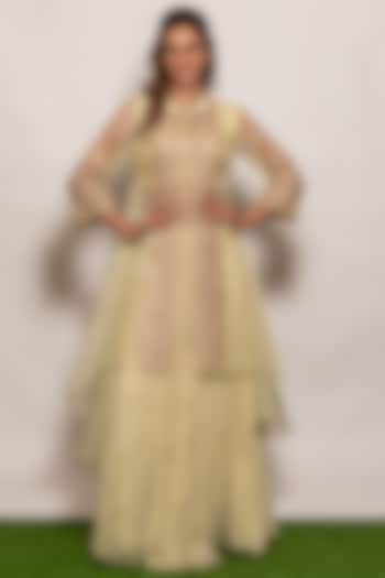 Cream Organza & Chiffon Wedding Sharara Set by Vara By Vibha & Priti at Pernia's Pop Up Shop