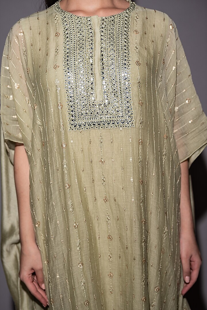 Green Chanderi Silk Kaftan Tunic by Vara By Vibha & Priti at Pernia's Pop Up Shop