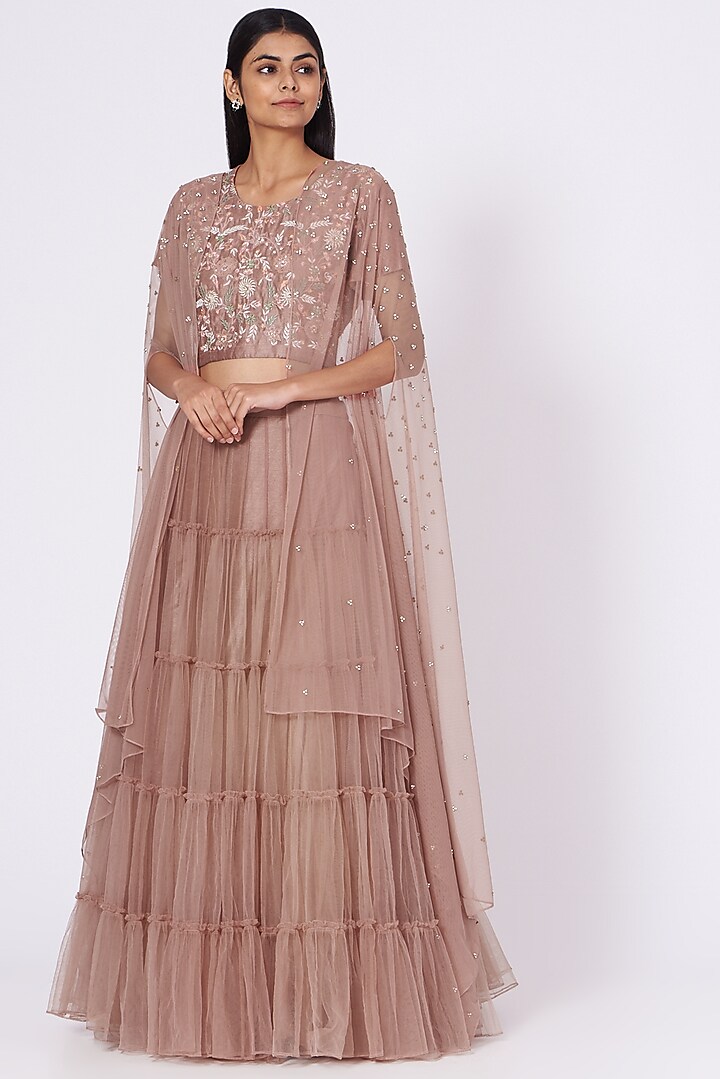 Blush Pink Net Skirt Set by Vara By Vibha & Priti