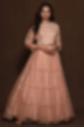 Pink Organza Layered Skirt Set by Vara By Vibha & Priti at Pernia's Pop Up Shop