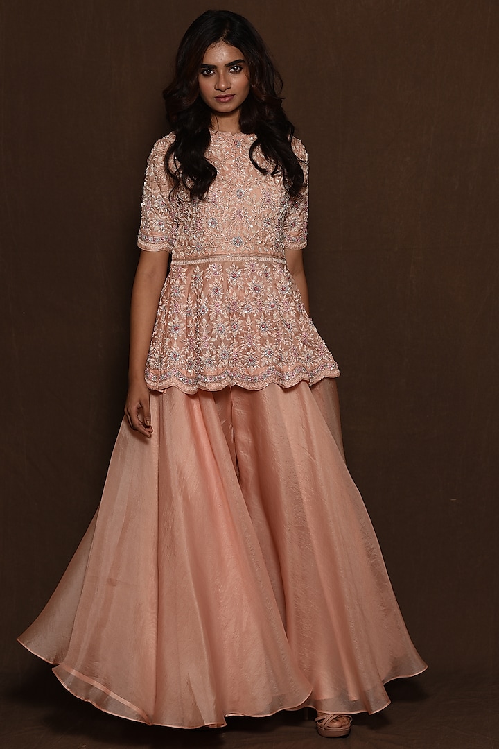 Pink Organza Wedding Sharara Set by Vara By Vibha & Priti at Pernia's Pop Up Shop