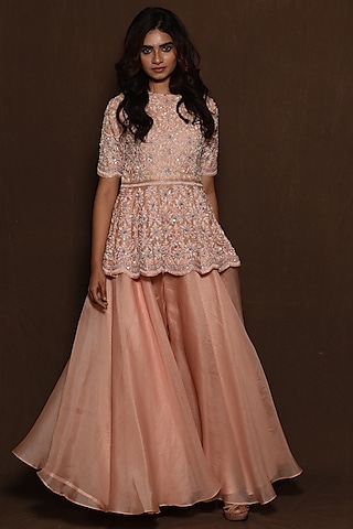 Pink Organza Sharara Set by Vara By Vibha & Priti