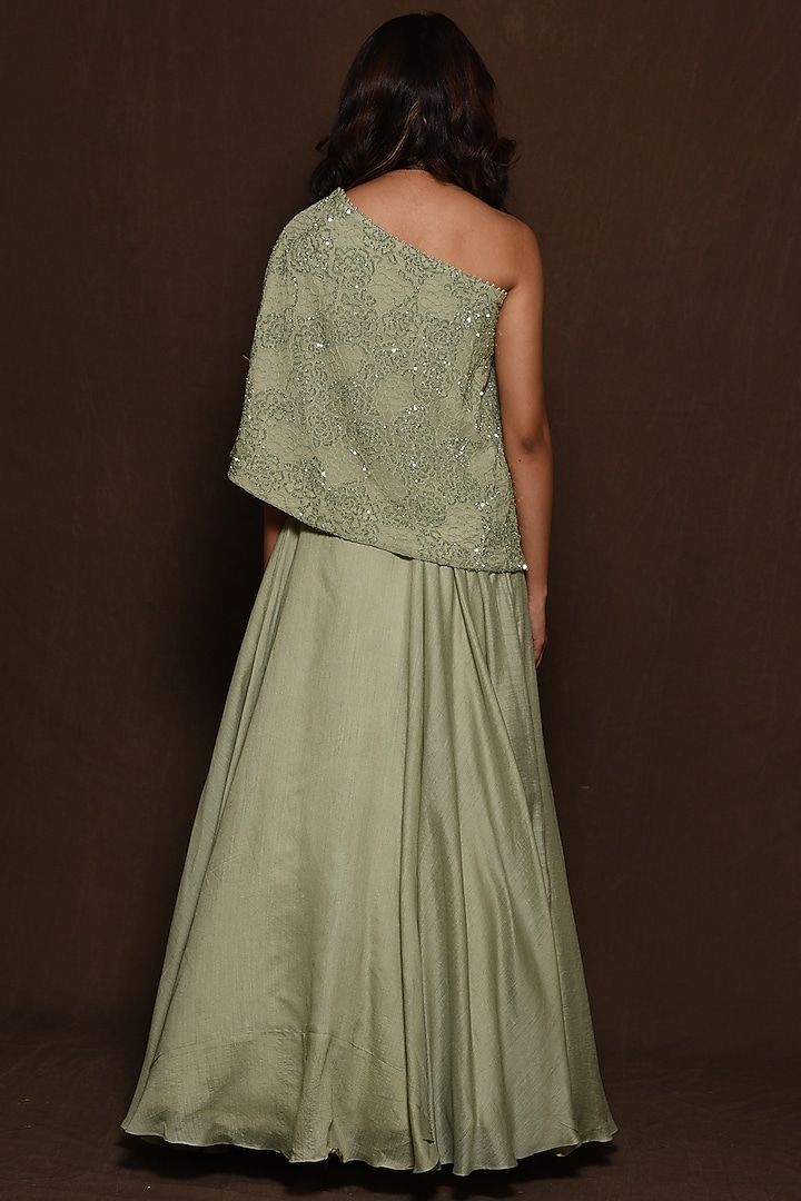 Green Georgette Maxi Skirt Set by Vara By Vibha & Priti at Pernia's Pop Up Shop