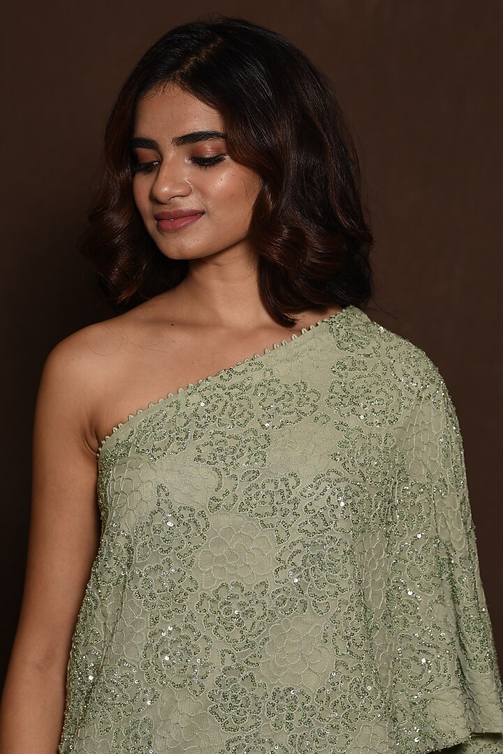 Green Georgette Maxi Skirt Set by Vara By Vibha & Priti at Pernia's Pop Up Shop