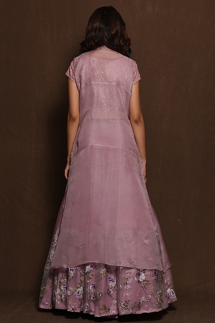 Lilac Hand Embroidered Cape Set by Vara By Vibha & Priti at Pernia's Pop Up Shop