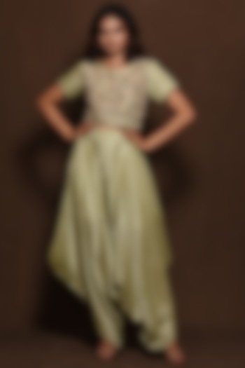 Green Silk Harem Pant Set by Vara By Vibha & Priti at Pernia's Pop Up Shop