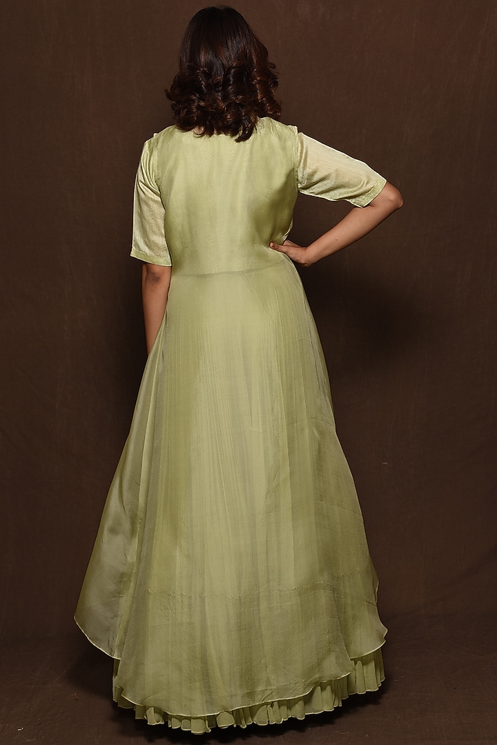 Green Hand Embroidered Jacket Set by Vara By Vibha & Priti at Pernia's Pop Up Shop