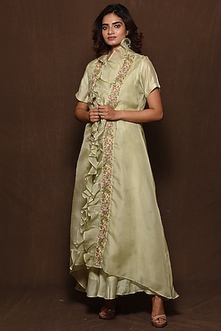 Green Jumpsuit With Jacket by Vara By Vibha & Priti