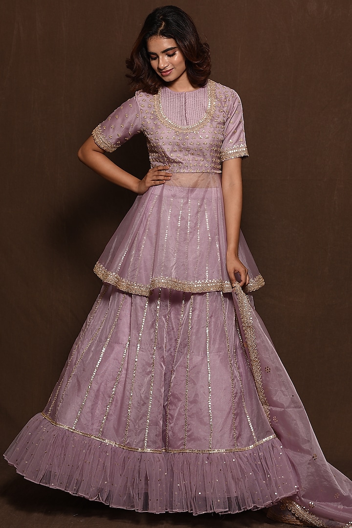 Lilac Silk Skirt Set by Vara By Vibha & Priti
