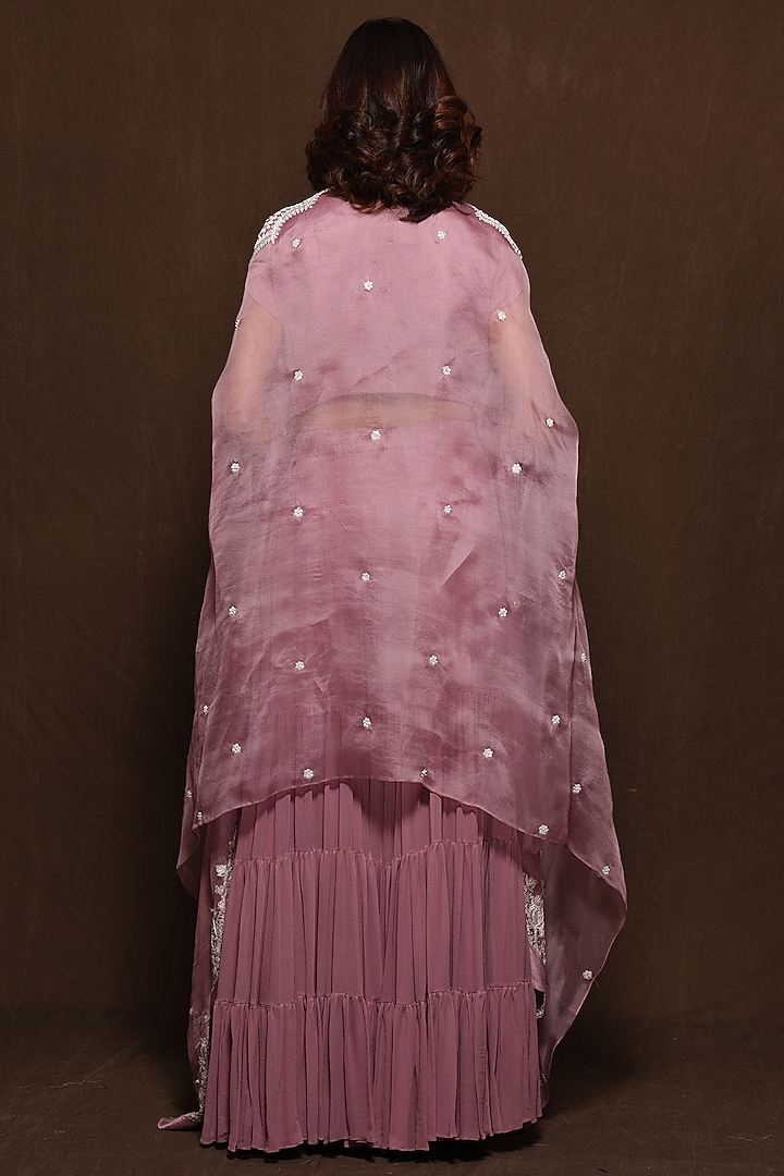Lilac Embroidered Cape Set by Vara By Vibha & Priti at Pernia's Pop Up Shop