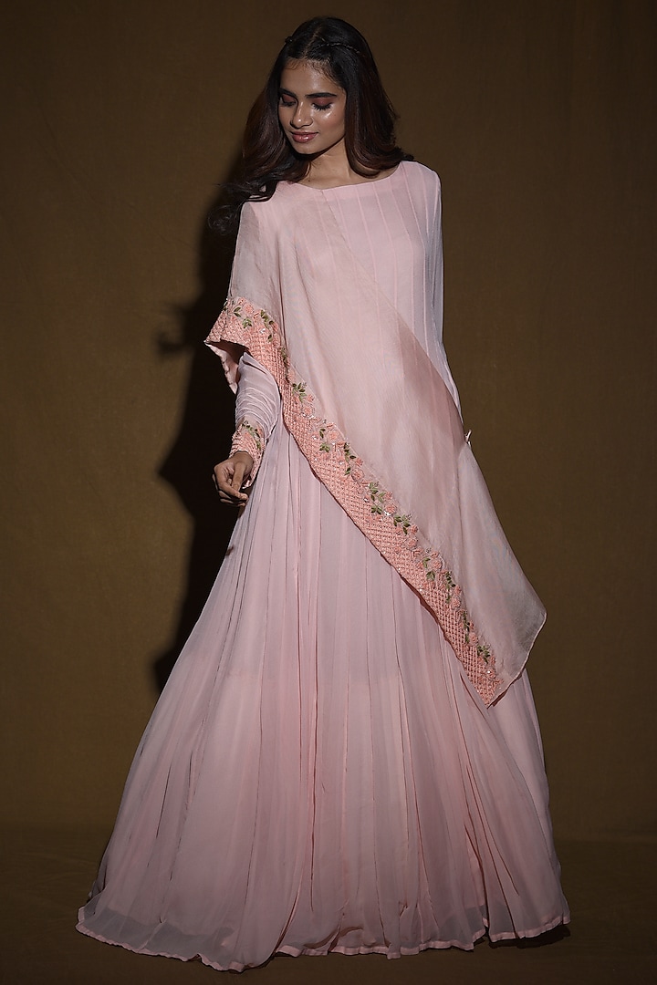 Pink Embroidered Anarkali Dress by Vara By Vibha & Priti